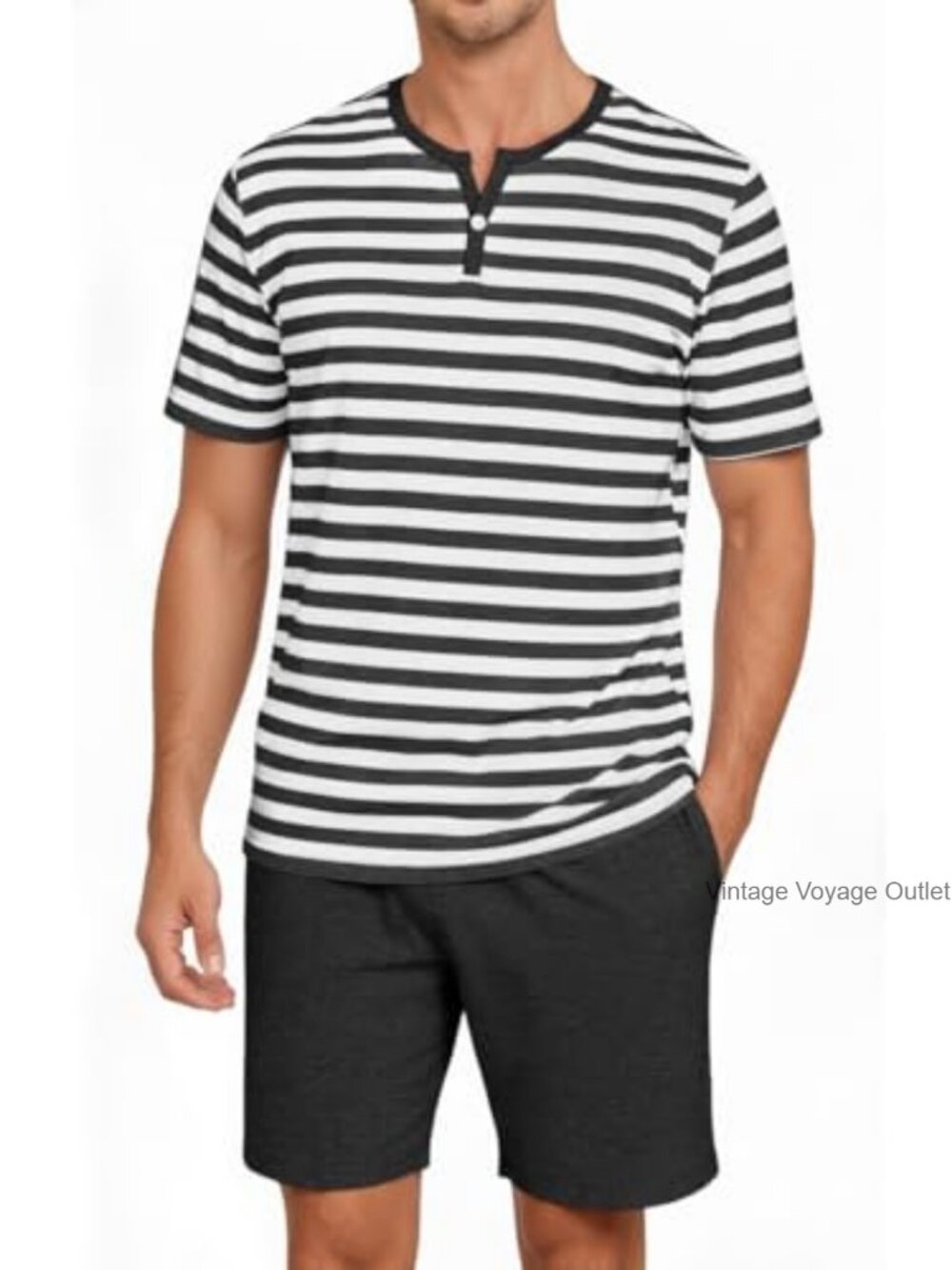 Men's Short Sleeve Pajama Set Rayon Blend 2-Piece Pjs Lounge Sleepwear